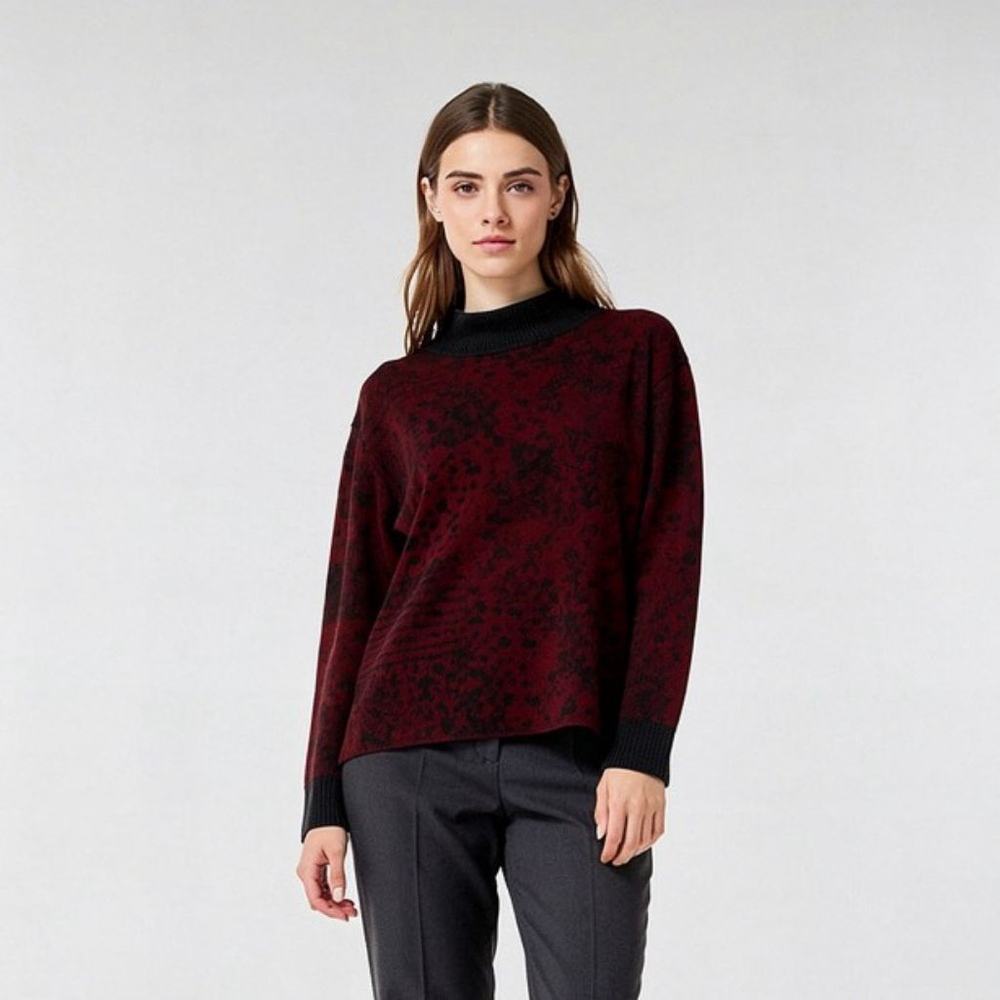 Lyssé Red Black Animal Print Turtleneck Sweater Small